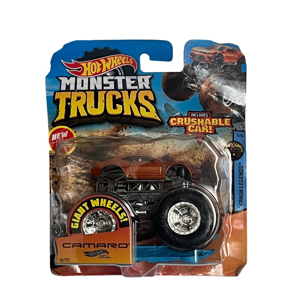 Hot Wheels Monster Trucks 18 Chevy Camaro SS Orange New Crash Legends 14/75